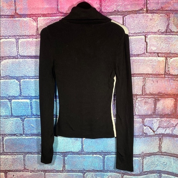 J.J. BASICS Medium Black White Colorblock Mock Neck Long Sleeve Top Minimalist M - Picture 3 of 8